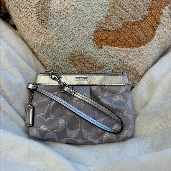 Coach Signature Silver Wristlet - Picture 1 of 4